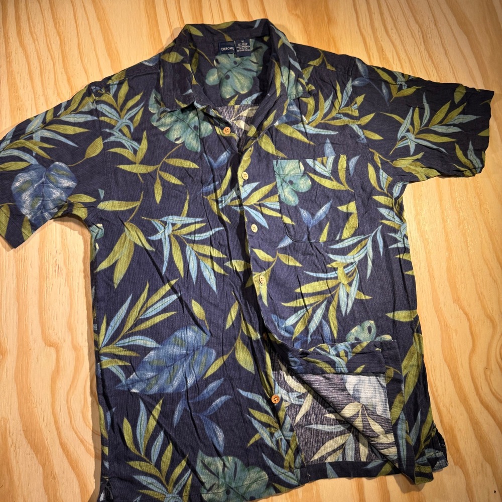 Cherokee‎ Men's Tropical Floral Button Down Shirt Navy Blue Green Size M RN17730